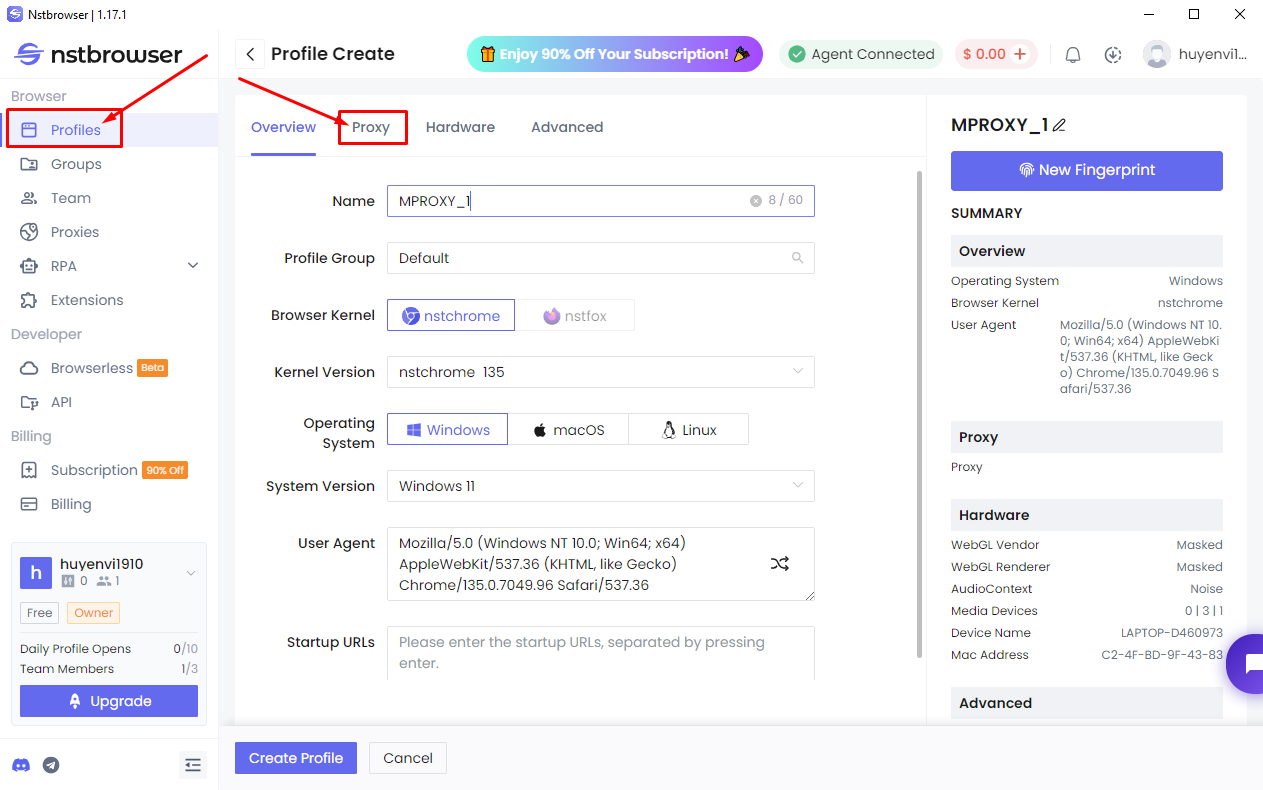 Cài đặt proxy trên phần mềm NSTBrowser