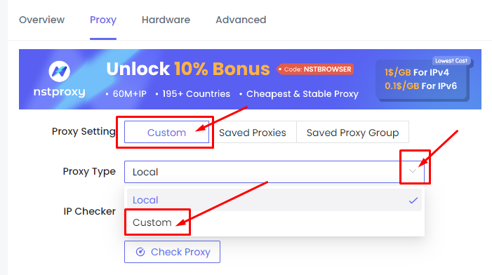 Cài đặt proxy trên phần mềm NSTBrowser