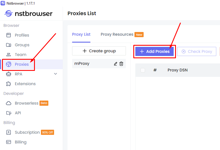 Cài đặt proxy trên phần mềm NSTBrowser