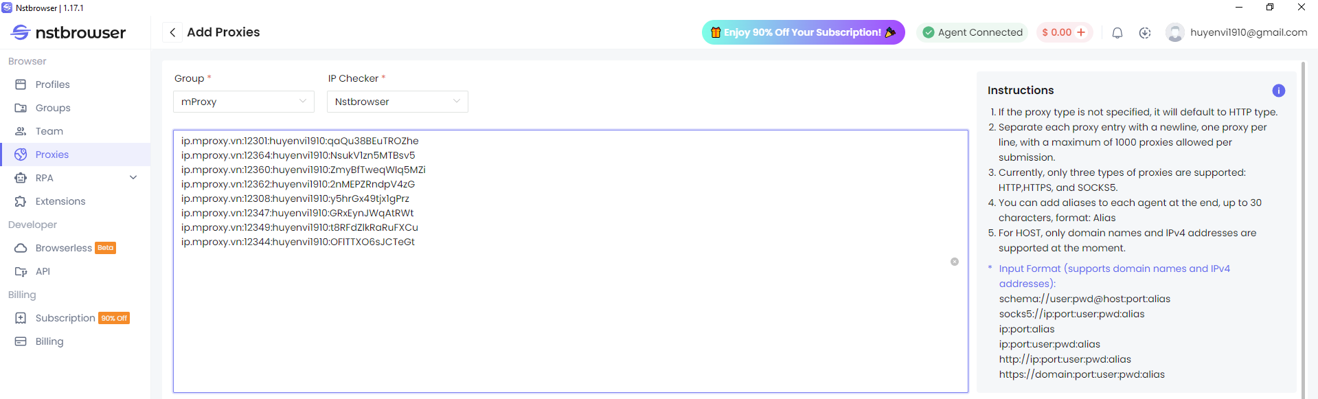 Cài đặt proxy trên phần mềm NSTBrowser