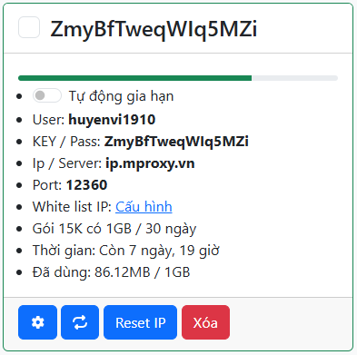 Mproxy.vn cung cấp proxy mobile 4G/5G có những trường thông tin nào?