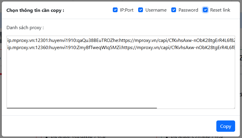 Lấy thông tin proxy 4G/5G trên mproxy.vn